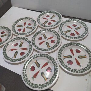 Arcopal Salad plates made in France, Vintage MCM. Unique vegetable design fun!